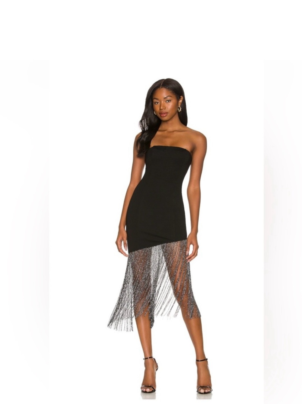 Superdown Strapless Black Fringe Hem Cocktail Dress